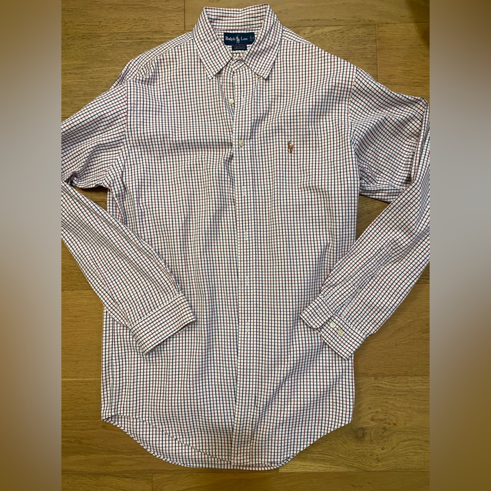 Ralph Lauren men’s white, red, & navy windowpane Checkered Button Down Shirt EUC